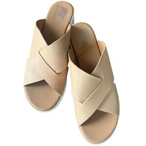 SOREL Cameron Flatform Leather Wedge Sandal-Size 8- worn once inside!